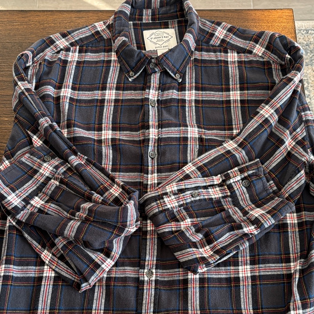 St John’s Bay Super Soft Men's Casual Plaid Shirt - Navy and White size XXL